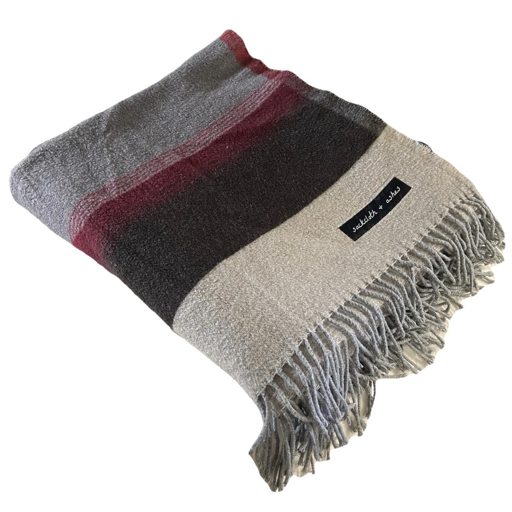 Sackcloth & Ashes Reversible Throw Blanket Fringe Aztec Gray Red  59"x70" Lodge